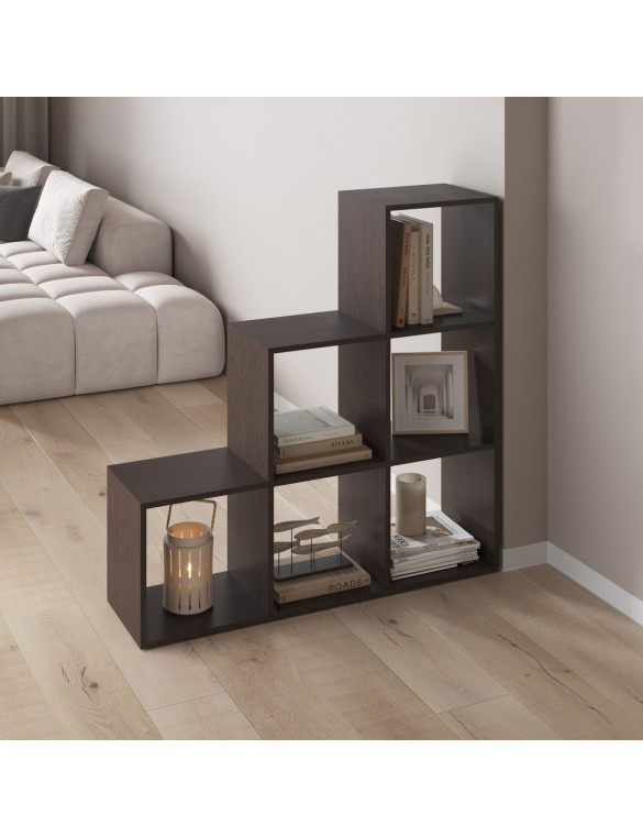 Стелаж VAYS M-39 Венге Темний, книжкова полиця з 6 комірками, етажерка для дому, іграшок і декору, ЛДСП, 108×29×108 см