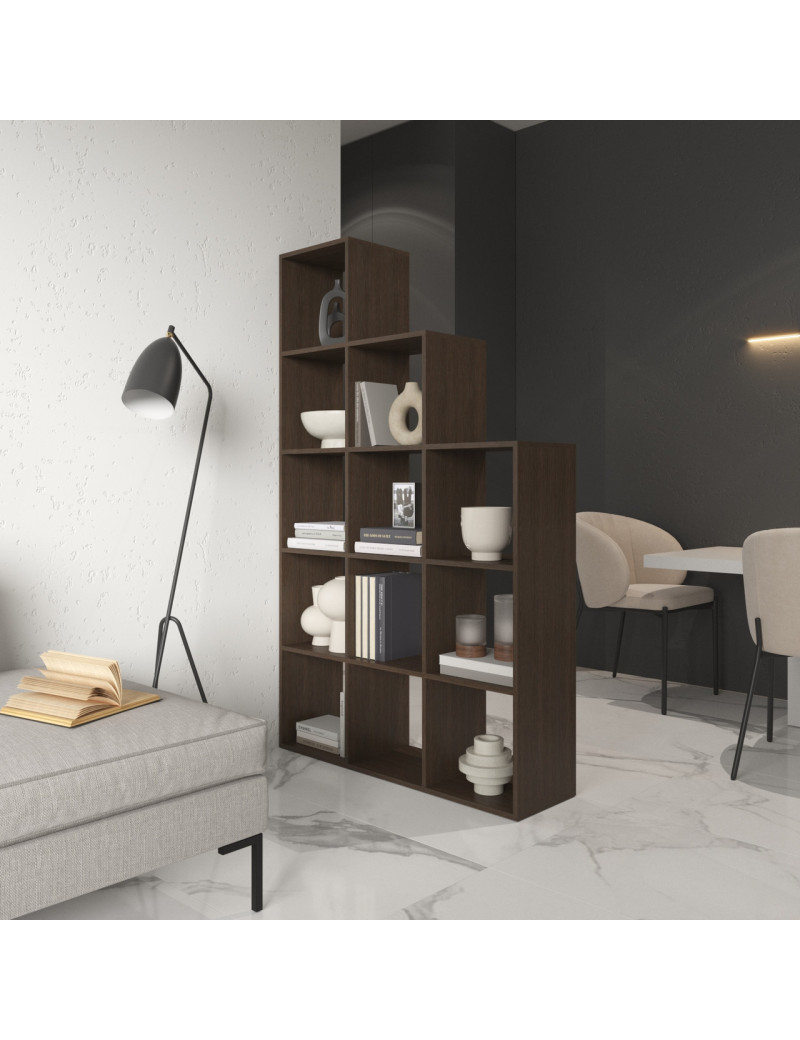 Стелаж VAYS M-6 Венге Темний, книжкова полиця на 12 комірок, ЛДСП, 108×29×178 см - для дому, офісу, дитячої або вітальні