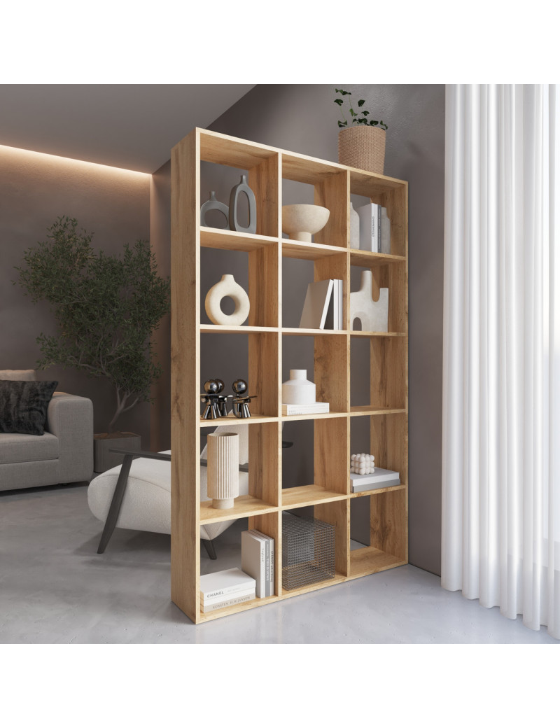 Стелаж VAYS M-2 Дуб Аппалачі, книжкова полиця на 15 комірок, ЛДСП, 108×29×178 см - для дому, офісу, дитячої або вітальні