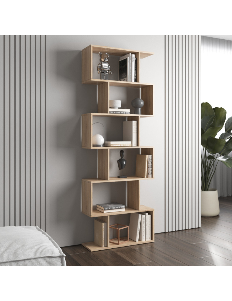 Полиця для книг VAYS M-56 Дуб Сонома, стелаж на 6 полиць, ЛДСП, 70×24×195 см - для дому, вітальні, офісу