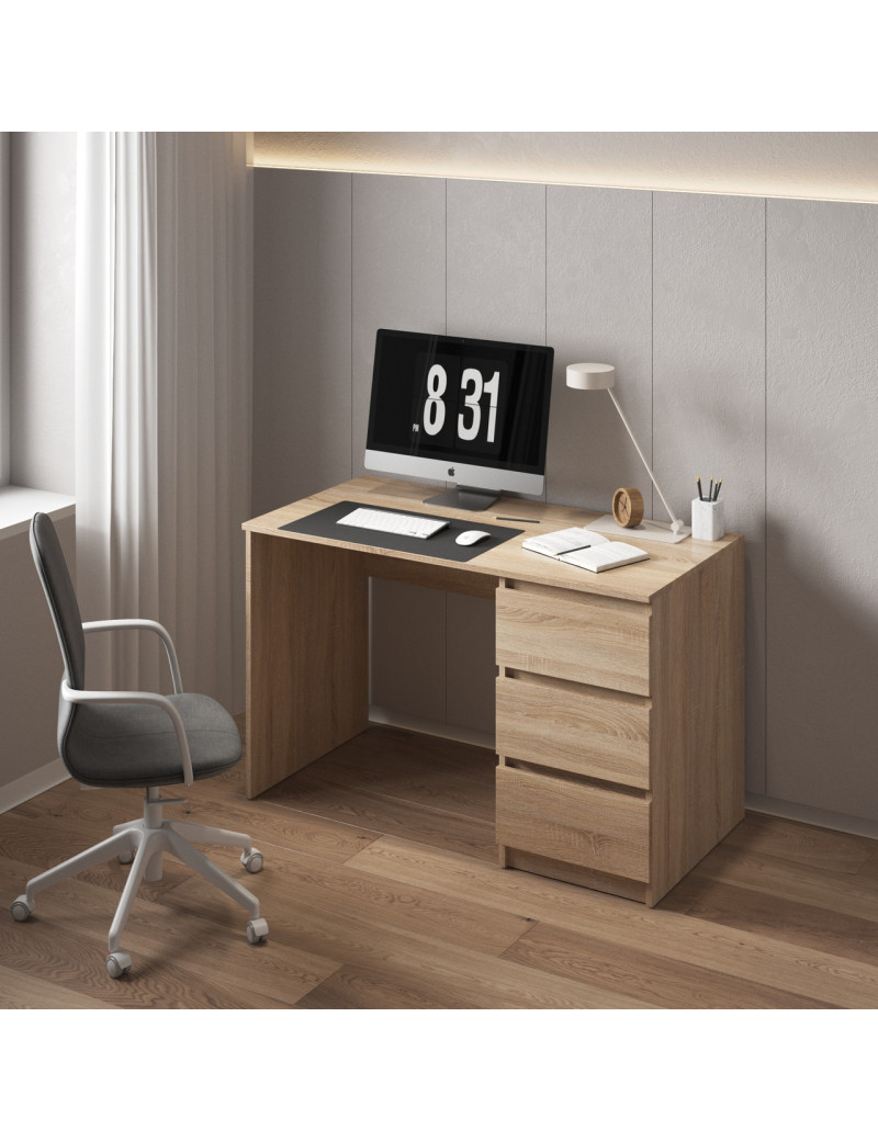Комп'ютерний стіл VAYS, письмовий, сучасний, з тумбою справа, 3 шухляды з фасадами без ручок R-1 Дуб Сонома